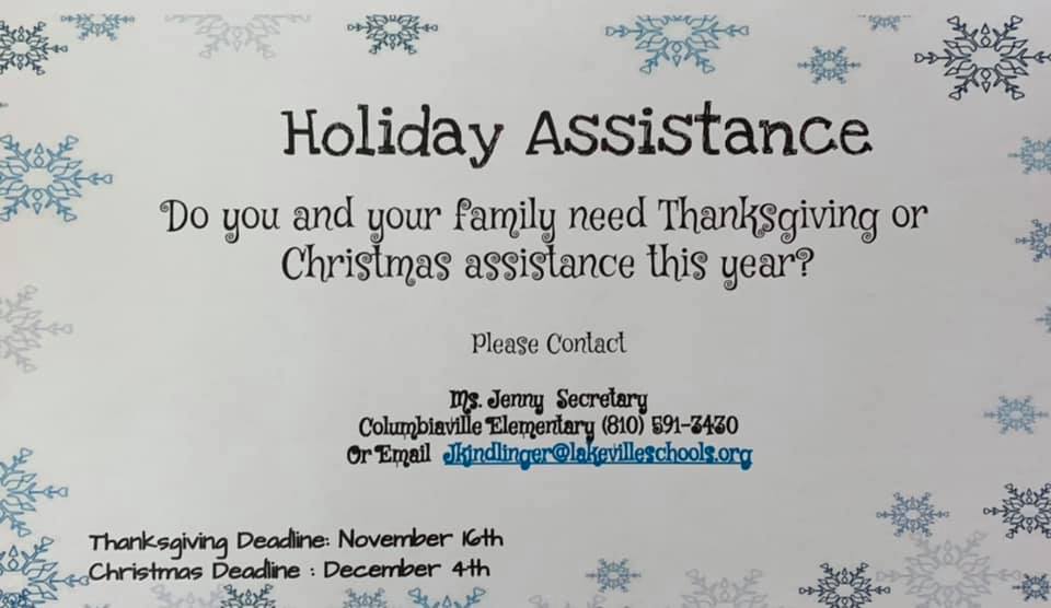 Holiday Assistance - Contact Jenny at Columbiaville