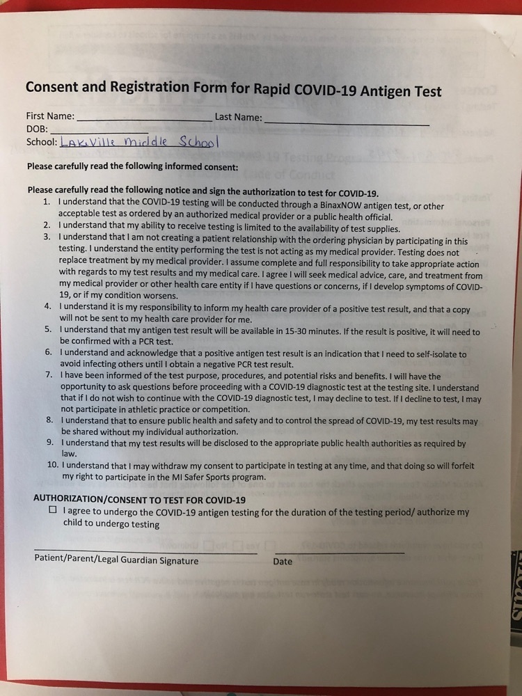 permission slips for Covid antigen testing